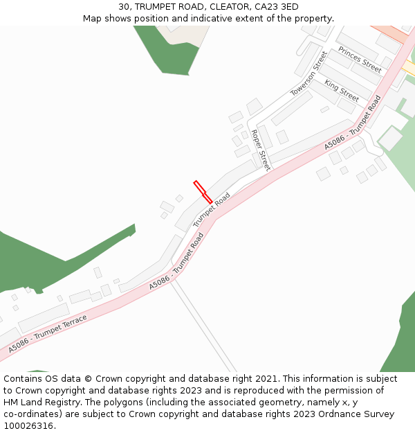 30, TRUMPET ROAD, CLEATOR, CA23 3ED: Location map and indicative extent of plot