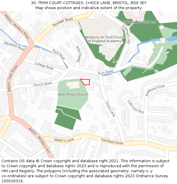 30, TRYM COURT COTTAGES, CHOCK LANE, BRISTOL, BS9 3EY: Location map and indicative extent of plot
