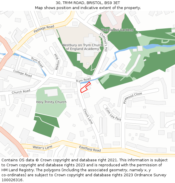 30, TRYM ROAD, BRISTOL, BS9 3ET: Location map and indicative extent of plot