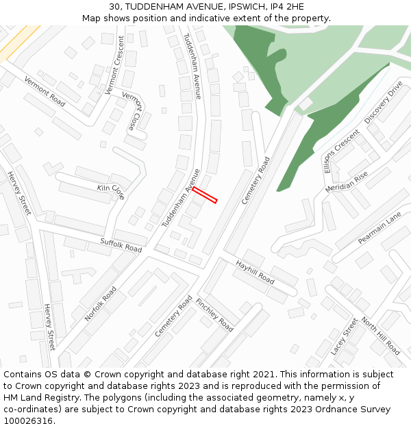 30, TUDDENHAM AVENUE, IPSWICH, IP4 2HE: Location map and indicative extent of plot