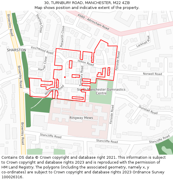 30, TURNBURY ROAD, MANCHESTER, M22 4ZB: Location map and indicative extent of plot