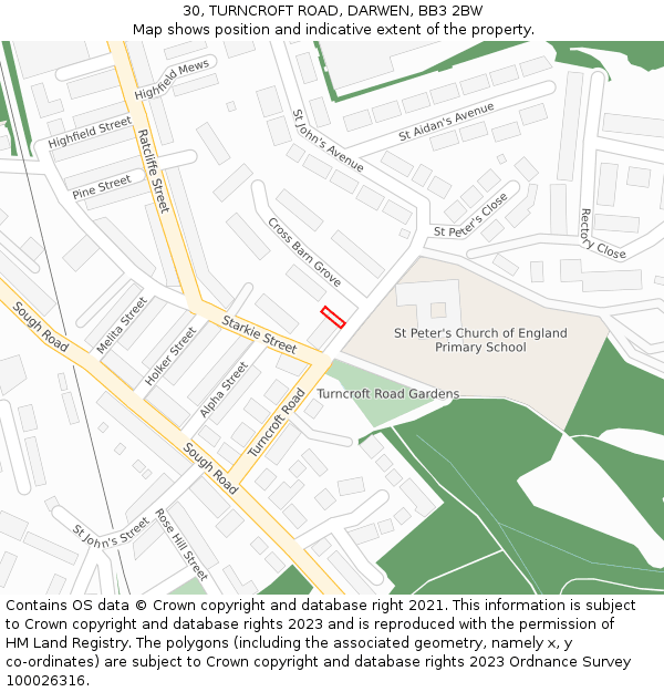 30, TURNCROFT ROAD, DARWEN, BB3 2BW: Location map and indicative extent of plot