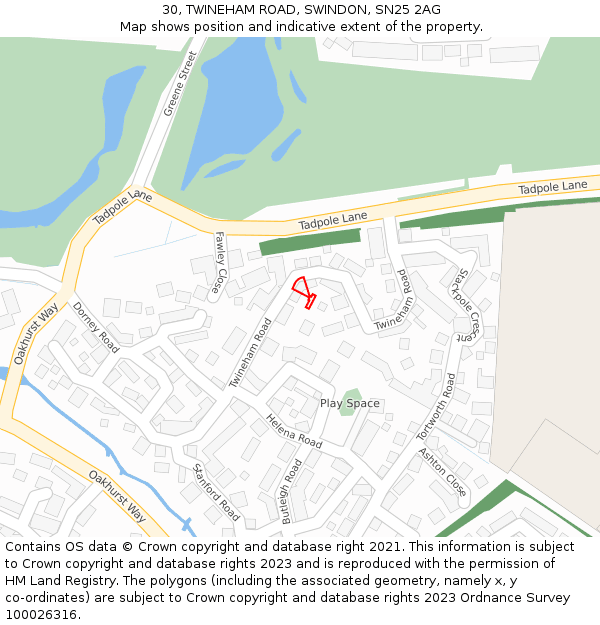 30, TWINEHAM ROAD, SWINDON, SN25 2AG: Location map and indicative extent of plot
