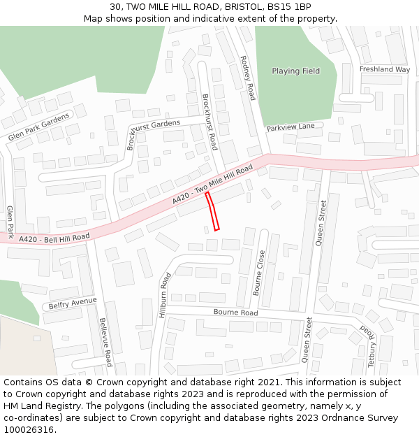 30, TWO MILE HILL ROAD, BRISTOL, BS15 1BP: Location map and indicative extent of plot