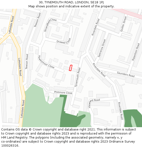30, TYNEMOUTH ROAD, LONDON, SE18 1PJ: Location map and indicative extent of plot