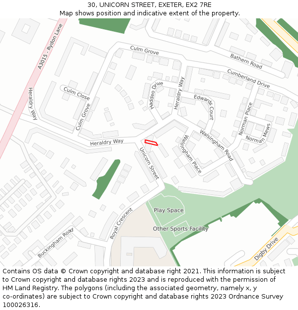30, UNICORN STREET, EXETER, EX2 7RE: Location map and indicative extent of plot