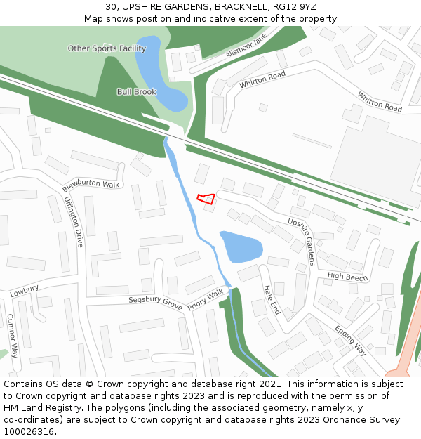 30, UPSHIRE GARDENS, BRACKNELL, RG12 9YZ: Location map and indicative extent of plot