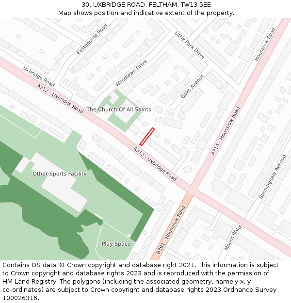 30, UXBRIDGE ROAD, FELTHAM, TW13 5EE: Location map and indicative extent of plot