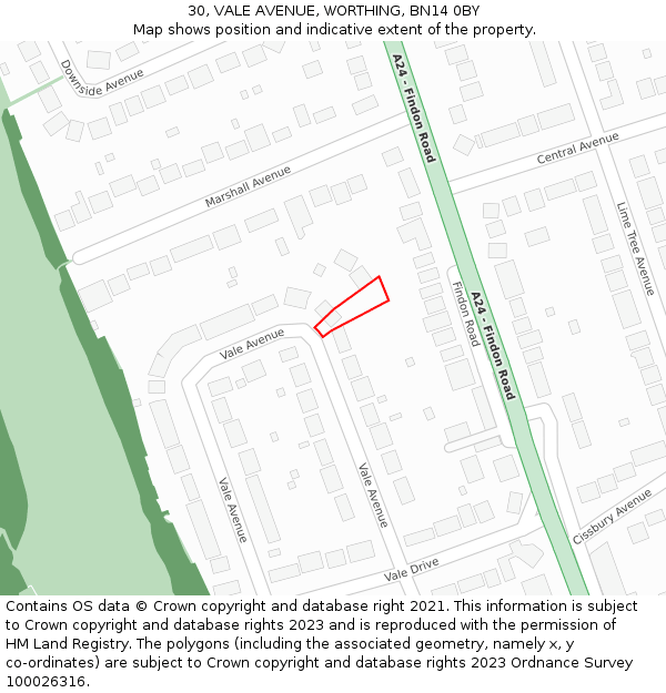 30, VALE AVENUE, WORTHING, BN14 0BY: Location map and indicative extent of plot