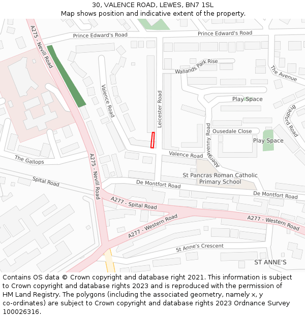 30, VALENCE ROAD, LEWES, BN7 1SL: Location map and indicative extent of plot