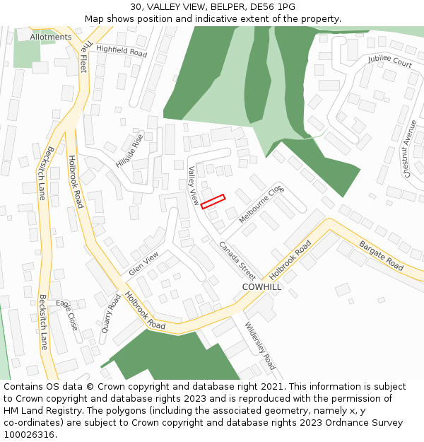 30, VALLEY VIEW, BELPER, DE56 1PG: Location map and indicative extent of plot