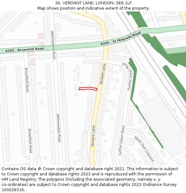 30, VERDANT LANE, LONDON, SE6 1LF: Location map and indicative extent of plot