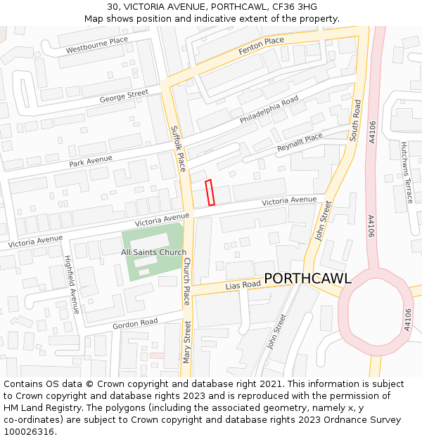 30, VICTORIA AVENUE, PORTHCAWL, CF36 3HG: Location map and indicative extent of plot