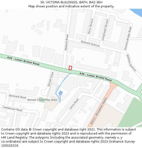 30, VICTORIA BUILDINGS, BATH, BA2 3EH: Location map and indicative extent of plot