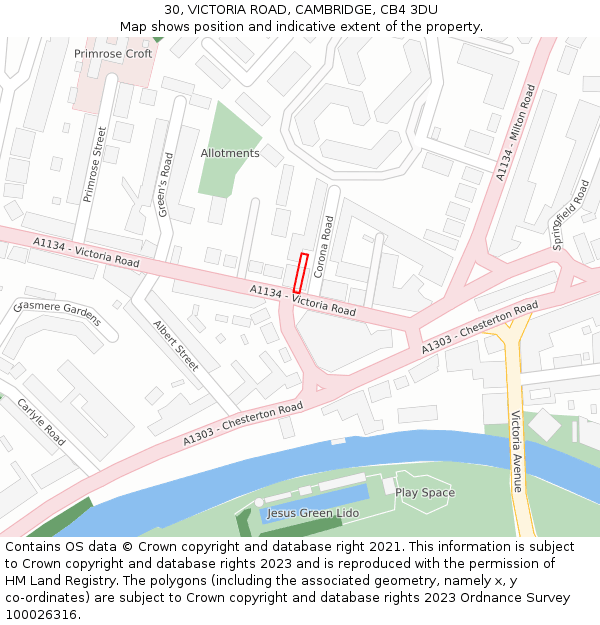 30, VICTORIA ROAD, CAMBRIDGE, CB4 3DU: Location map and indicative extent of plot