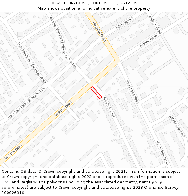 30, VICTORIA ROAD, PORT TALBOT, SA12 6AD: Location map and indicative extent of plot