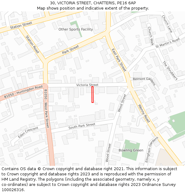 30, VICTORIA STREET, CHATTERIS, PE16 6AP: Location map and indicative extent of plot