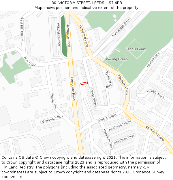 30, VICTORIA STREET, LEEDS, LS7 4PB: Location map and indicative extent of plot
