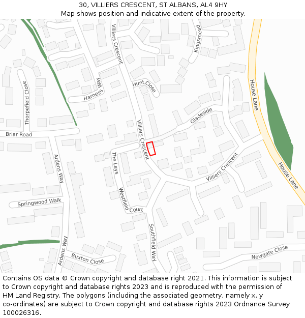 30, VILLIERS CRESCENT, ST ALBANS, AL4 9HY: Location map and indicative extent of plot