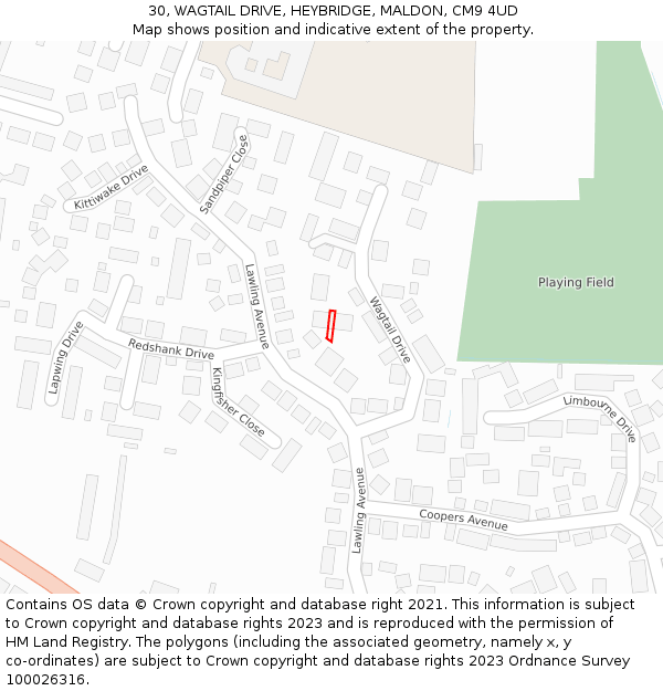 30, WAGTAIL DRIVE, HEYBRIDGE, MALDON, CM9 4UD: Location map and indicative extent of plot