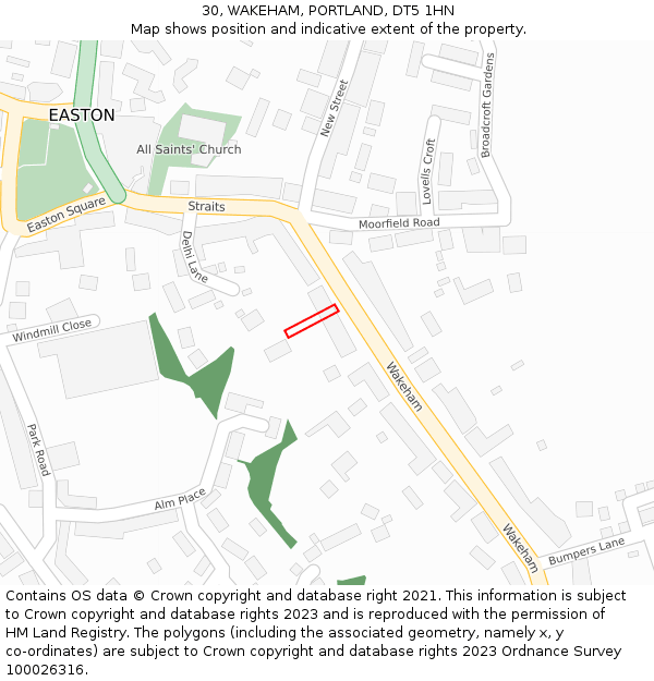 30, WAKEHAM, PORTLAND, DT5 1HN: Location map and indicative extent of plot