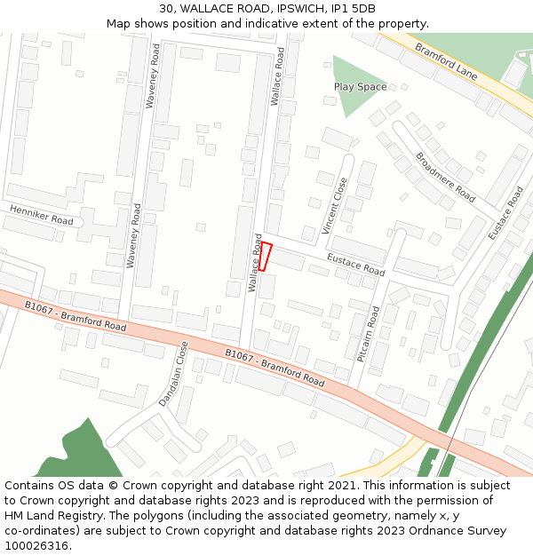 30, WALLACE ROAD, IPSWICH, IP1 5DB: Location map and indicative extent of plot