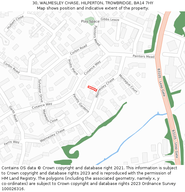 30, WALMESLEY CHASE, HILPERTON, TROWBRIDGE, BA14 7HY: Location map and indicative extent of plot