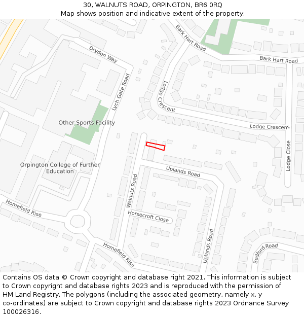 30, WALNUTS ROAD, ORPINGTON, BR6 0RQ: Location map and indicative extent of plot