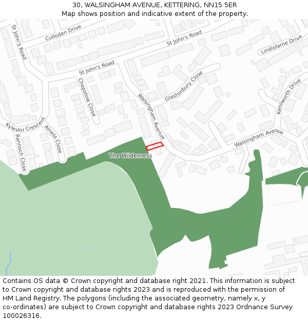 30, WALSINGHAM AVENUE, KETTERING, NN15 5ER: Location map and indicative extent of plot