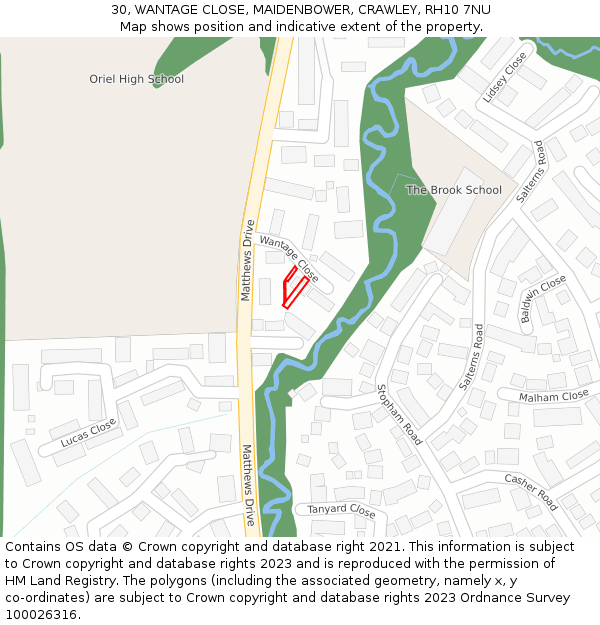 30, WANTAGE CLOSE, MAIDENBOWER, CRAWLEY, RH10 7NU: Location map and indicative extent of plot