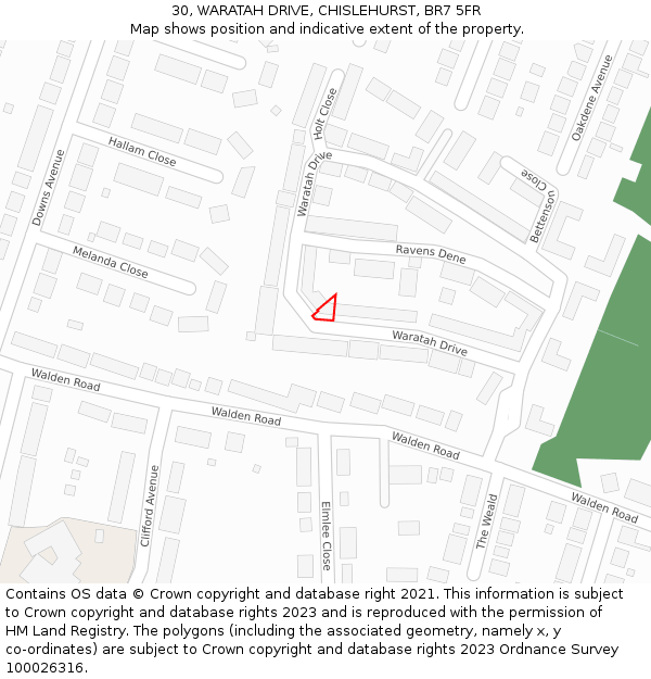30, WARATAH DRIVE, CHISLEHURST, BR7 5FR: Location map and indicative extent of plot