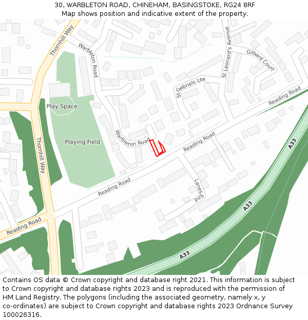 30, WARBLETON ROAD, CHINEHAM, BASINGSTOKE, RG24 8RF: Location map and indicative extent of plot