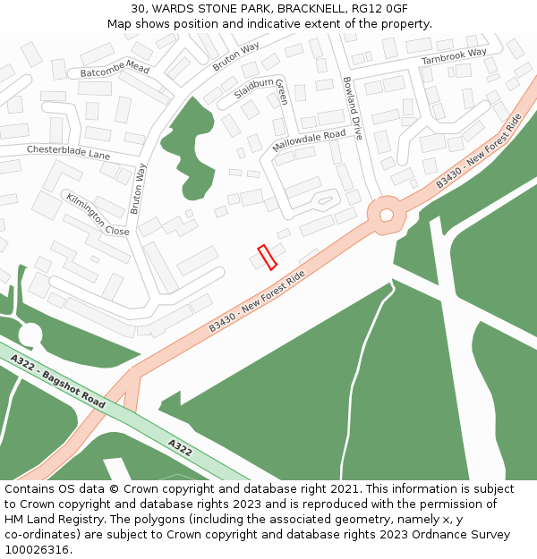 30, WARDS STONE PARK, BRACKNELL, RG12 0GF: Location map and indicative extent of plot