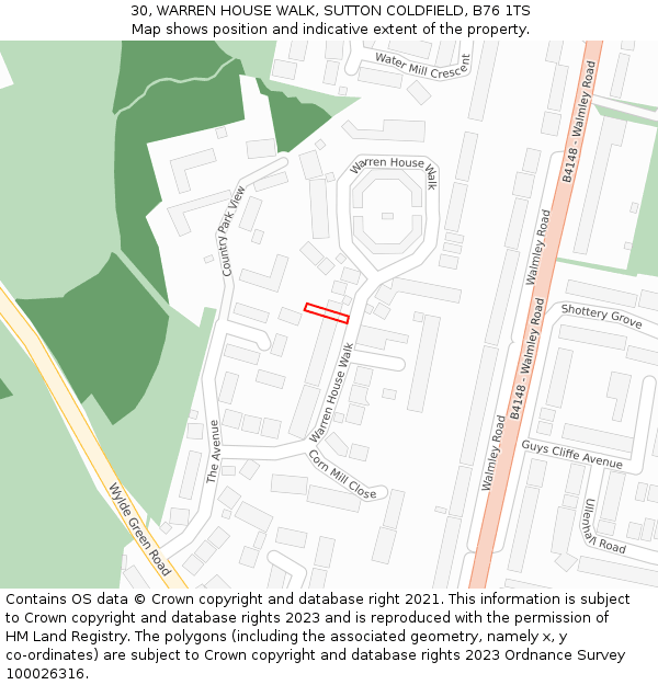 30, WARREN HOUSE WALK, SUTTON COLDFIELD, B76 1TS: Location map and indicative extent of plot