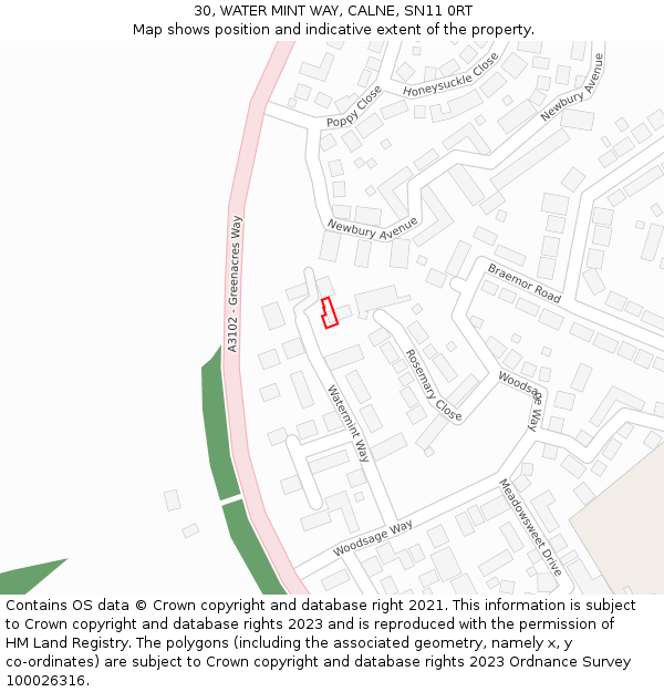 30, WATER MINT WAY, CALNE, SN11 0RT: Location map and indicative extent of plot