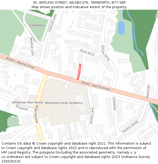 30, WATLING STREET, WILNECOTE, TAMWORTH, B77 5BP: Location map and indicative extent of plot