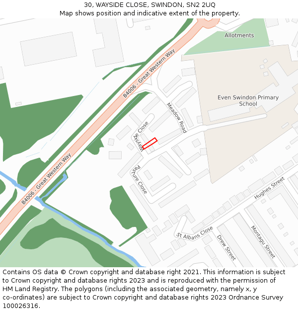 30, WAYSIDE CLOSE, SWINDON, SN2 2UQ: Location map and indicative extent of plot