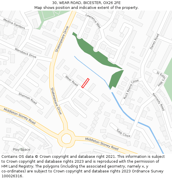 30, WEAR ROAD, BICESTER, OX26 2FE: Location map and indicative extent of plot