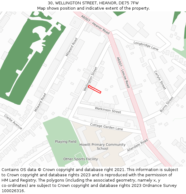 30, WELLINGTON STREET, HEANOR, DE75 7FW: Location map and indicative extent of plot