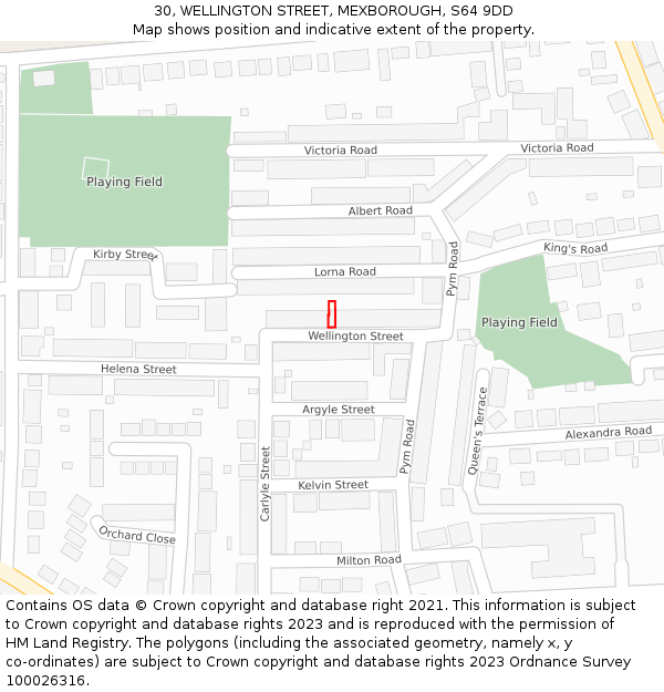 30, WELLINGTON STREET, MEXBOROUGH, S64 9DD: Location map and indicative extent of plot