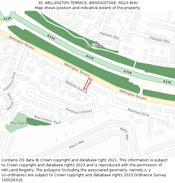 30, WELLINGTON TERRACE, BASINGSTOKE, RG23 8HH: Location map and indicative extent of plot