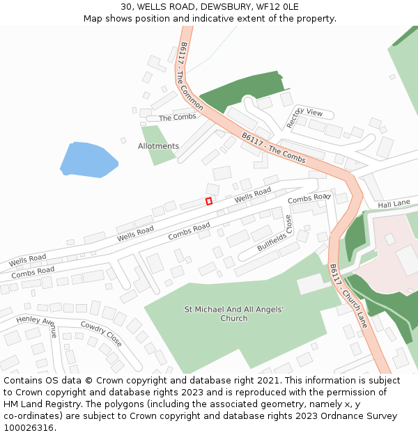 30, WELLS ROAD, DEWSBURY, WF12 0LE: Location map and indicative extent of plot
