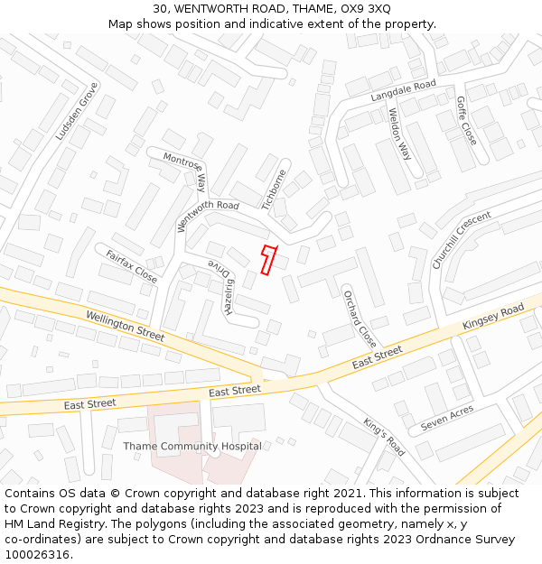 30, WENTWORTH ROAD, THAME, OX9 3XQ: Location map and indicative extent of plot