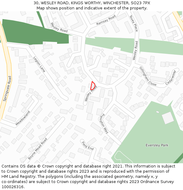 30, WESLEY ROAD, KINGS WORTHY, WINCHESTER, SO23 7PX: Location map and indicative extent of plot