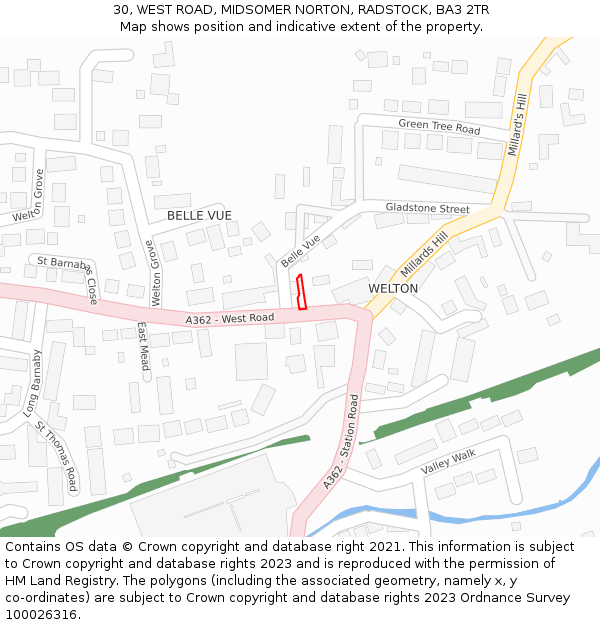 30, WEST ROAD, MIDSOMER NORTON, RADSTOCK, BA3 2TR: Location map and indicative extent of plot