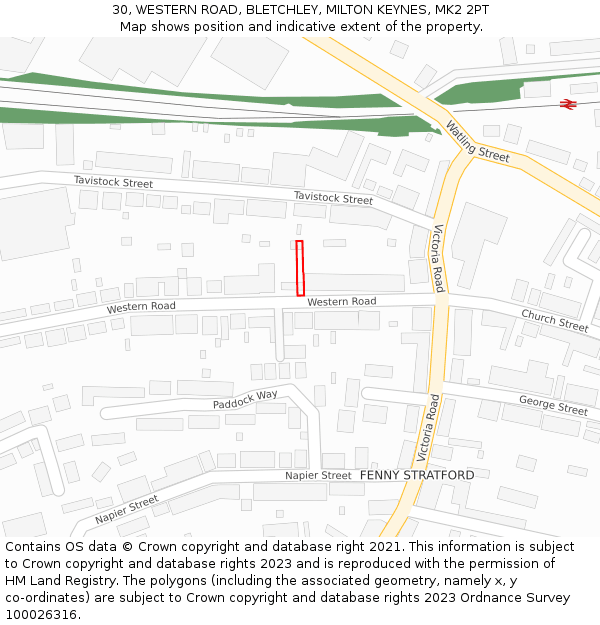 30, WESTERN ROAD, BLETCHLEY, MILTON KEYNES, MK2 2PT: Location map and indicative extent of plot