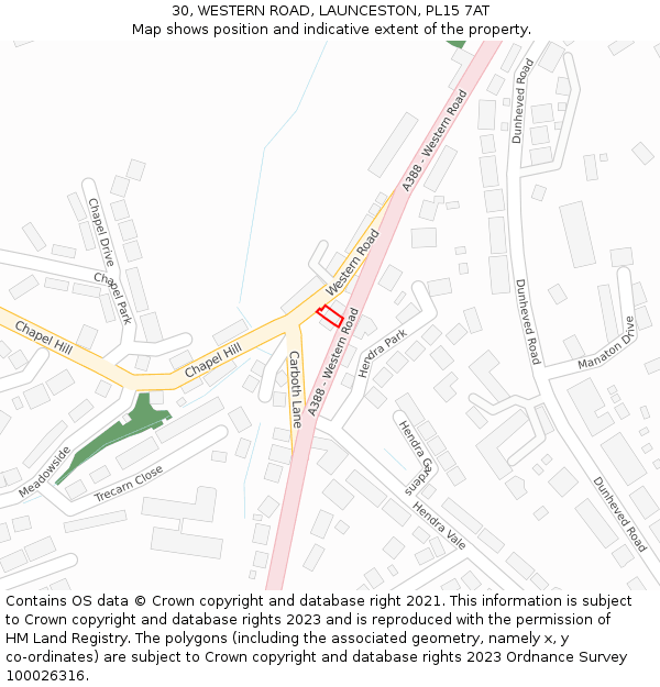 30, WESTERN ROAD, LAUNCESTON, PL15 7AT: Location map and indicative extent of plot
