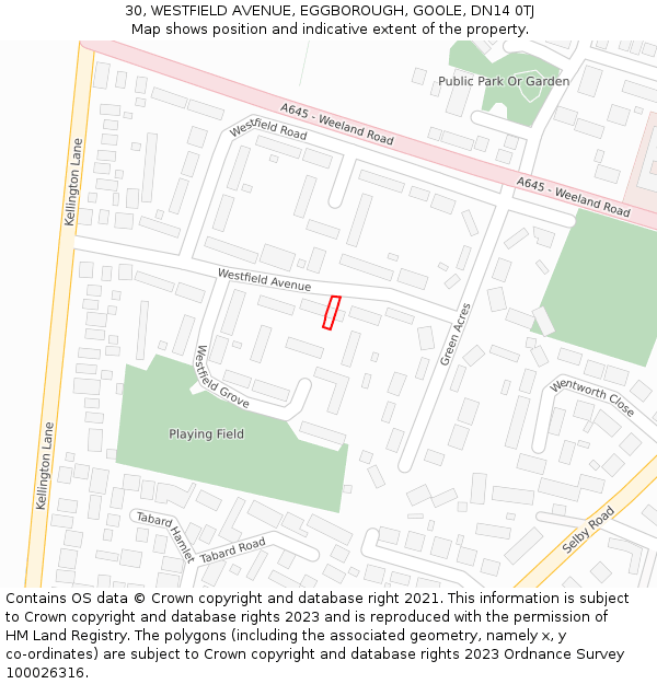 30, WESTFIELD AVENUE, EGGBOROUGH, GOOLE, DN14 0TJ: Location map and indicative extent of plot