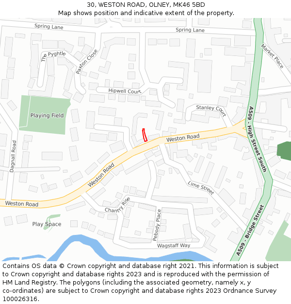 30, WESTON ROAD, OLNEY, MK46 5BD: Location map and indicative extent of plot