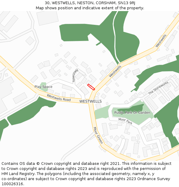30, WESTWELLS, NESTON, CORSHAM, SN13 9RJ: Location map and indicative extent of plot